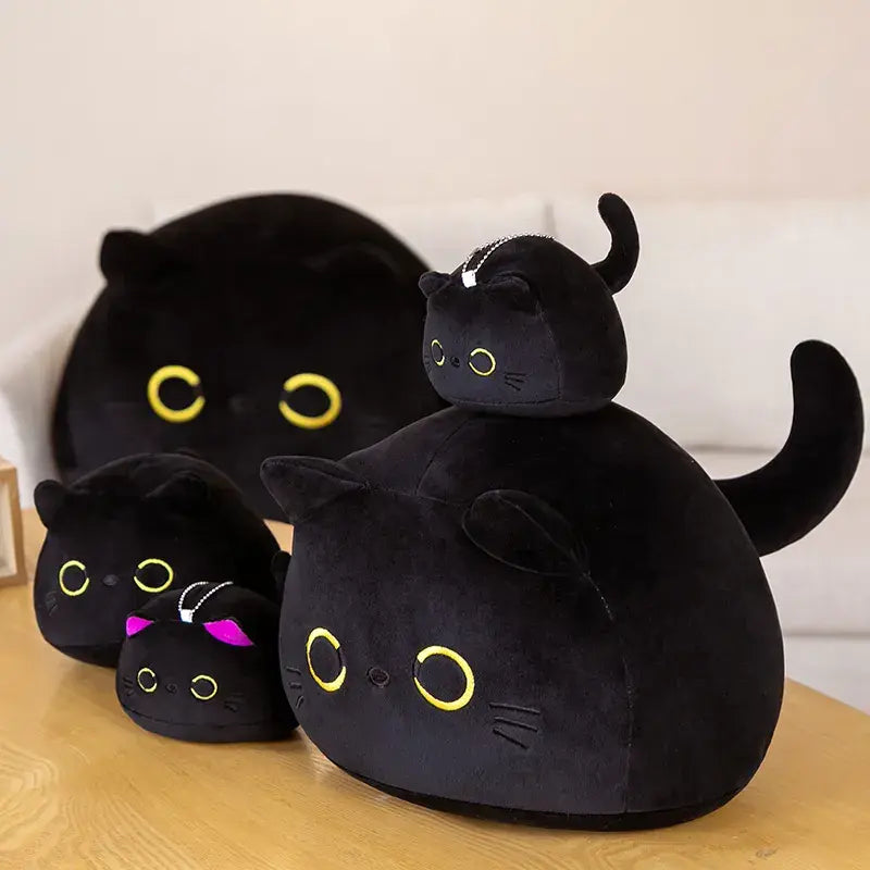 Plush Pillow Round Black Cat